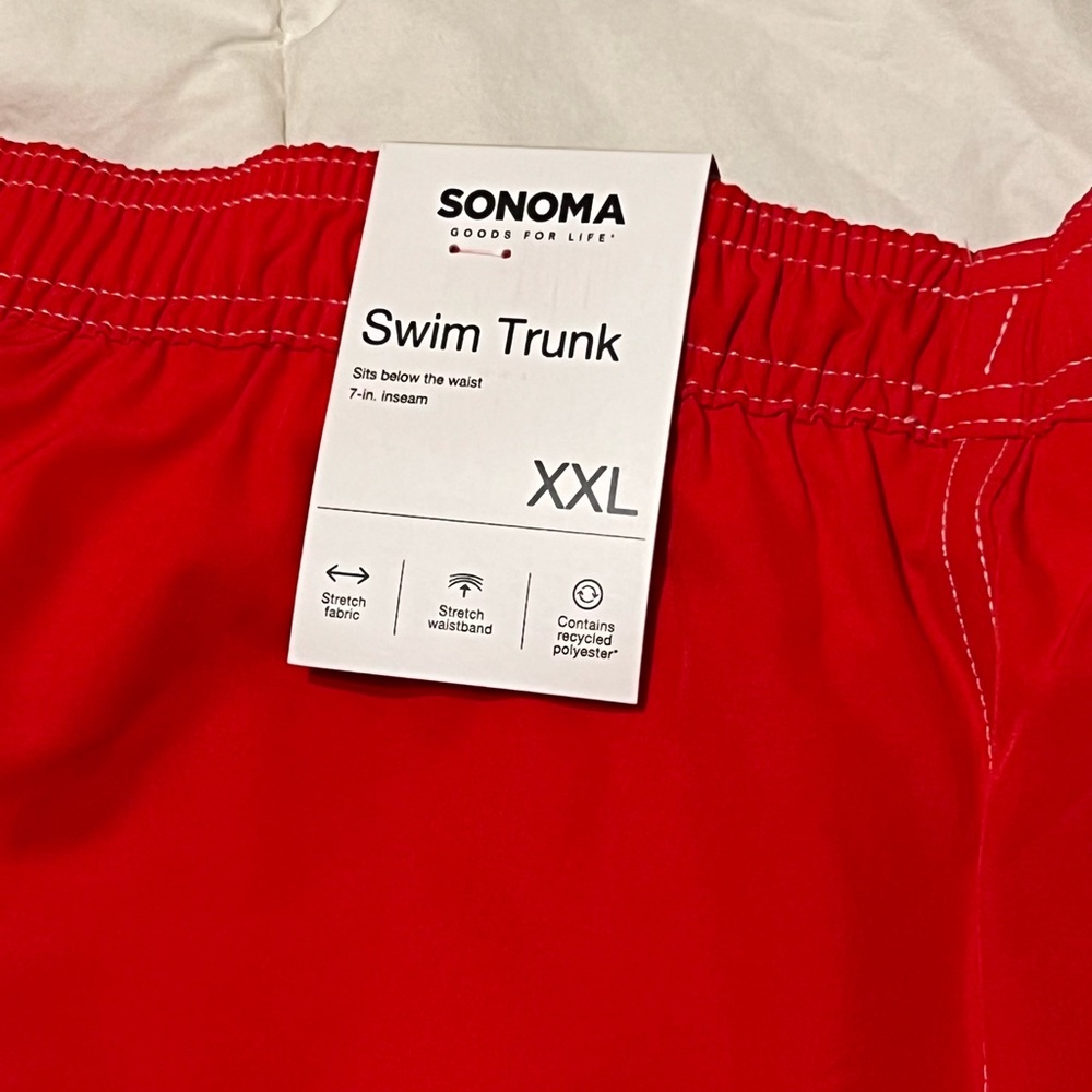 NWT Sonoma Mens Size XXL Color Block Swim Trunks Shorts 7” Red And Grey - Picture 2 of 5
